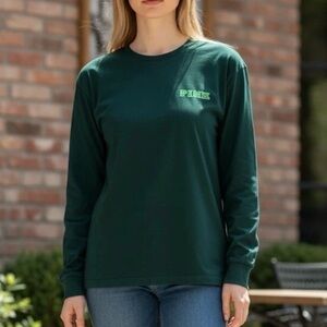 PINK Victoria's Secret Campus Varsity Long Sleeve Tee - Deep Forest Green XL